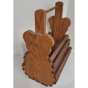 VTG Wood Basket Teddy Bear Book Holder Slat Storage Caddy Organizer Primitive